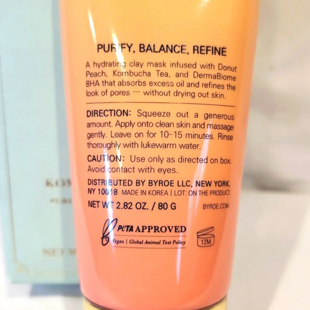 Byroe Peach Kombucha Tea Purifying Clay Mask 2.82 oz 80 ml
